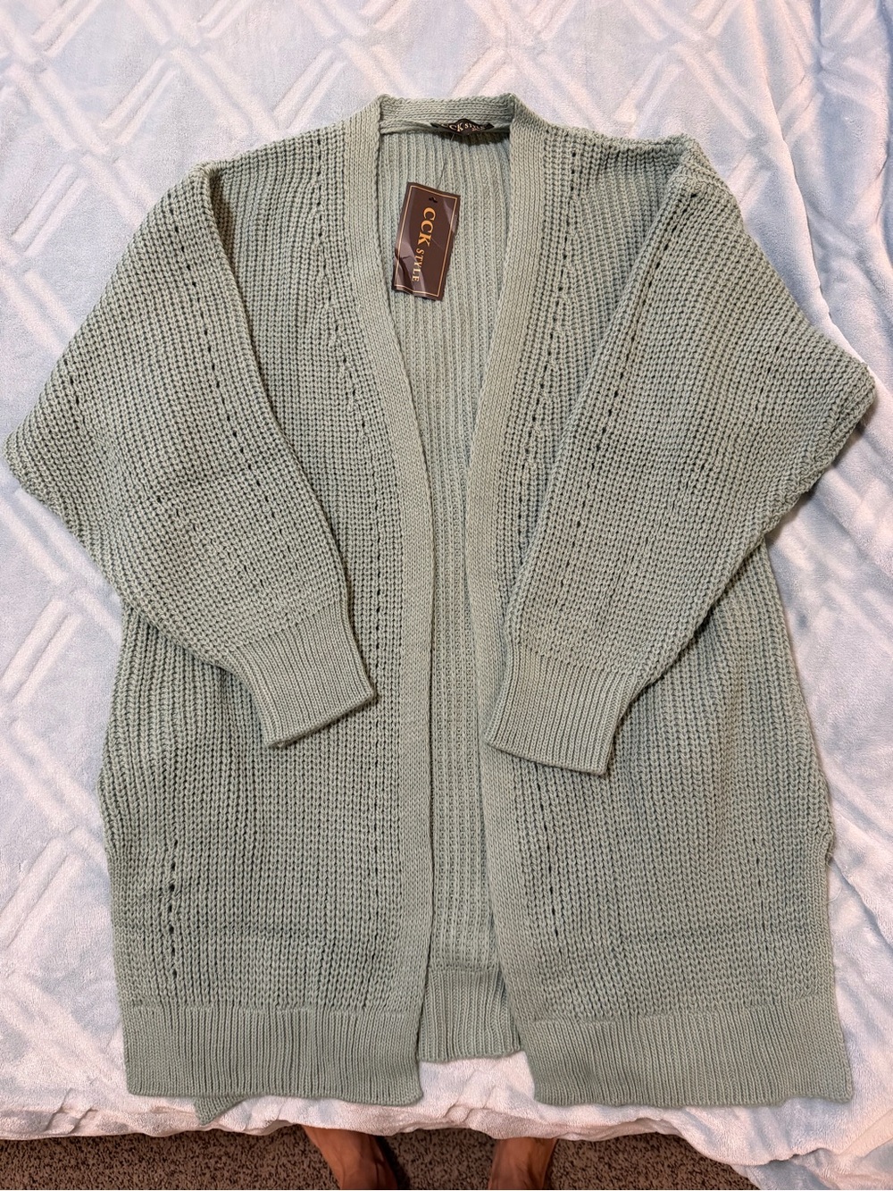 Open-Front Knit Cardigan Sweater in Sage Green